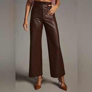 Anthropologie Maeve Colette Brown Wide-Leg Crop Faux Leather Pants
